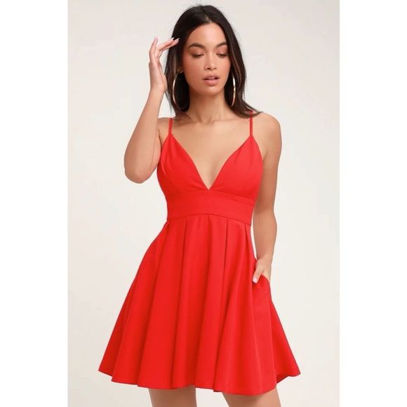 Lulus Dresses & Skirts - Lulu's Here For The Party Sleeveless Red Skater Dress
